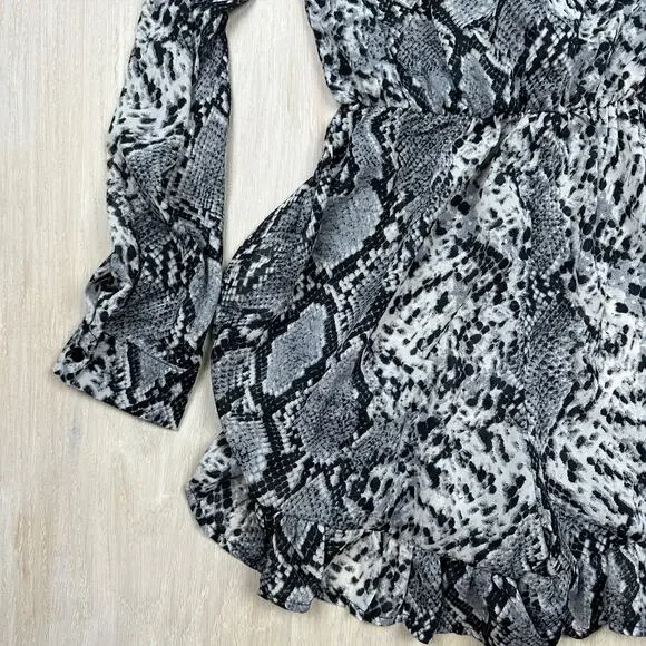 NWT Missguided Snake Animal Reptile Print Button Frill Sheer Chic Mini Dress 2 - Picture 10 of 15
